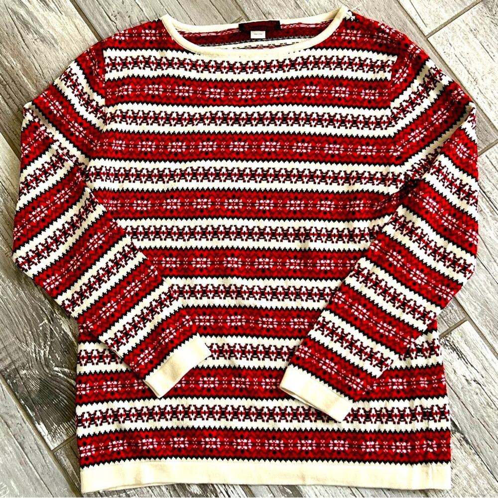 O'Connell's Sweater Pima Cotton, Fair isle style print, Boatneck, Cream & Black